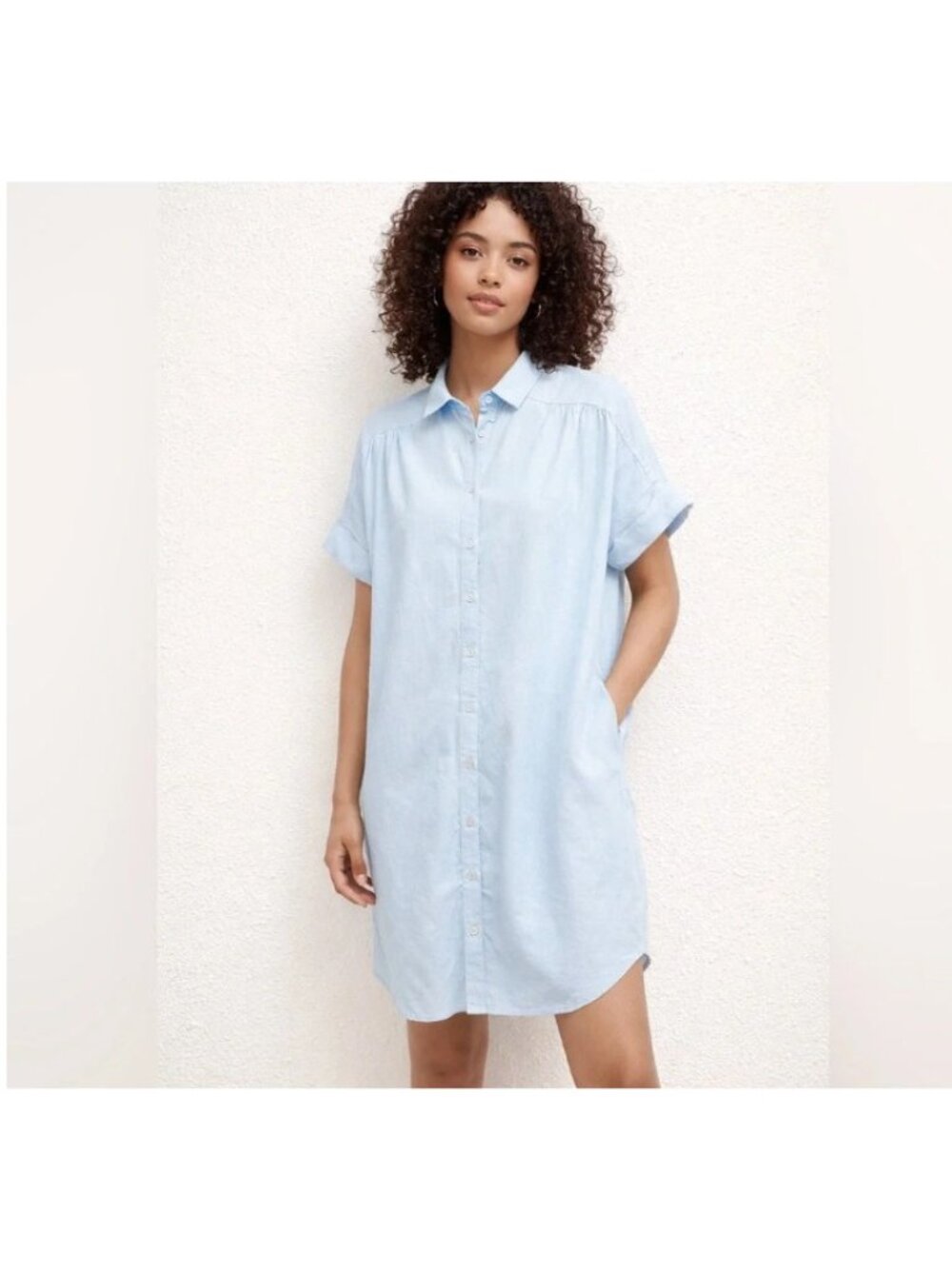NWT Well Worn Women's XL Light Blue Button-Down Linen Blend Shirt Dress G2167 - Picture 1 of 12